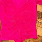 Lulus  Ruched Mesh Bodysuit Deep V Neck Long Sleeve Hot Pink Sexy Top Small sheer Photo 2