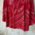 Vintage boho cherry red floral embroidered 3/4 length sleeve top size L Size L Photo 2
