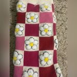 American Eagle AE Pink Cream Chic Checkered Daisy Flower Power Crew Socks NWT Photo 1
