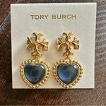 Tory Burch New Authentic  Roxanne Blue Crystal Heart and Gold Drop Earring Photo 1