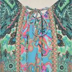 Figueroa & Flower Womens 2X Green Floral Lace Up Lace Back Blouse Tunic Top Photo 2