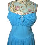 American Eagle Corset Tiered Maxi Dress sz Large Blue Smocked Milkmaid Boho Photo 6