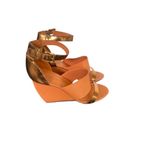 Rebecca Minkoff  Stella Leather Wedge Shoes 8.5 Orange / Gold Photo 1