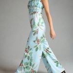 Hutch Anthropologie  Ruched Satin Tropical Beach Wide Leg Jumpsuit Size 4 Photo 0