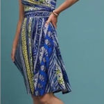 Anthropologie  Maeve Small Tamera surplus cap sleeve blue yellow dress $75 Photo 0