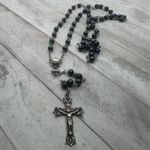 Vintage Black Iridescent Glass Bead Rosary, Catholic Prayer Beads, Crucifix Photo 4