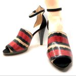 Loeffler Randall "ROSIE" RED, BLACK & CREAM LEATHER PLATFORM HEELS (9B) Photo 4