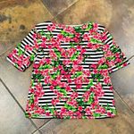 Rafaella  Scallop Scoop Neck Stripes Pink Floral Top  Petite PXL Photo 8