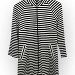 CAbi  Black White Stripe Long Sleeve Front Pockets Open Front Cardigan Medium Photo 0