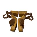 Made in Italy Brown Leather Platform Slingback Sandal Wood Chunky Heel Size 9 Photo 7