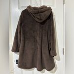 Misslook brown fuzzy house coat with hood pockets button up sz small Photo 2