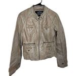 Blanc Noir Tan Faux Leather Zip Up Collared Jacket Size L Photo 0