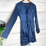 Missguided Misguided Blue Silky Satin Long Sleeve V Neck Mini Dress Size 2 XS Photo 3