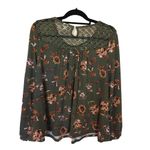 Faded Glory  Size Large L Dark Green Floral Blouse Lace Top Summer Fall Photo 1