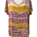 Zenana Outfitters Purple Yellow Tie Dye VNeck Short Sleeve Top XL Photo 0