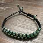 Green Glass gem bracelet, adjustable black cord Photo 0