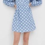 Billabong x Wrangler Just a Dream Babydoll Dress, Blue, White Flowers Sundress Photo 3