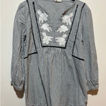 Gap blouse blue white striped embroidery size XS peasant cottagecore fisherman Photo 0