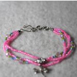 Source Unknown So Pretty In Pink Triple Layer Beaded Silver Tone Dragonfly 7"-8" Bracelet Photo 2
