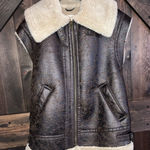 Free People  Dark Brown Vegan Leather, Shepherd, Moto Bomber Vest‎ Women's Xs Photo 0