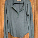 Zenana Outfitters Slate Blue Long Sleeve Waffle Thermal Stretchy Henley XL Photo 0