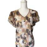 CAbi  Womens Blouse Size S Multi Color Abstract Print Flutter Sleeve Artsy Bohemi Photo 0