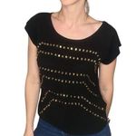 EXPRESS Black Amber Beaded Studded Rockercore Short-sleeved Tee Shirt Top Small Photo 0