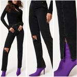 Good American NWT Black Good Boy Straight Leg Denim Jeans Busted Knee 6/28 Photo 13