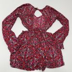 Billabong Romper Womens Medium Red Pink Floral Worlds Collife Cutout Bell Sleeve Photo 3