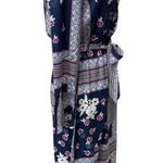 Blue Mosaic Print Faux Wrap Belted Dress Polyester 3/4 Bell Sleeve Size XS Photo 3