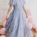 Ivy City Co Lilac/Gray Floral Beaded Ruffled Swiss Dot Maxi Tulle Dress. Purple Size 1X Photo 13