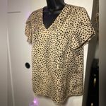SheIn Tan Leopard & Heart Print Caplet-Sleeve Blouse Medium EUC Photo 1