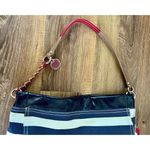 Tommy Hilfiger Navy Blue, Cream Canvas, Chain Shoulder Bag, Gold Tone EUC Photo 6
