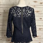 Nanette Lepore  navy blue V-neck 3/4 length sleeve floral lace top/blouse Size L Photo 5