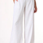Cato White Pull On Linen Blend Wide Leg Pants size Large Beachy Flowy Comfy Photo 0