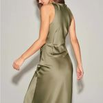 Rihoas Green Satin Boat Neck Slip Midi Dress Size 4 Photo 2