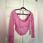 Urban Outfitters  Pink Round Hem Strappy Long Sleeve Stretch Top Size Large Photo 2