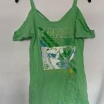 Ecko red cold shoulder strappy back t shirt bright green graphic size small Photo 0