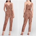 EXPRESS Brown Tan Snakeskin Print Belted Wrap Stretchy Jumpsuit Large Photo 10