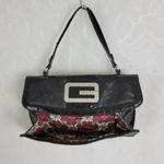 Guess Womens Shoulder Bag Black Ostrich Embossed Faux Leather Accordion Clutch Photo 18