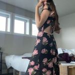 Low cut back with tie black floral formal maxi dress with high slit 🔥 Size 8 Photo 2