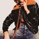 MOTHER “The Pilot” Don’t Crash Patent Faux Leather Bomber Jacket – Size Small Black Photo 0