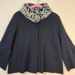 INC Fur Trimmed Collar Snap Front Black Sweater 3/4 Bell Sleeves Size X Photo 2