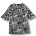 ZARA Houndstooth Check Bell Cuff Shift Mini Dress Black Cream Medium Photo 13
