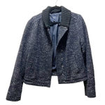 Gap  Coat Sweater Navy Blue Button Cropped Tweed Wool Blend Collar Sz L Photo 0
