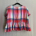 C&C California ‎ 100% Linen Cropped Short Sleeve Plaid Top Sz M Photo 1