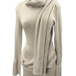 Free People NEW  Beige Long Sleeve Ribbed Knit Shawl Mini Sweater Dress Size XS Photo 0