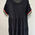 Crown & Ivy  Dress L Tiered Black Ric Rac Trim Short Sleeve Casual Boho Retro Photo 0
