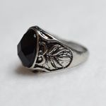 Source Unknown Powerful Black Oval Beveled Stone Black Silver Engraved Band Multi Size Rings Photo 2