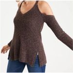 American Eagle Women’s Cold Shoulder Brown Knit Sweater Zipper Detailing Sz SM Photo 0